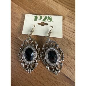 1928 Black, Gold, and Silver Victorian Gothic Dangle Earrings